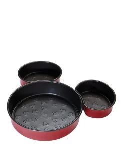 Prestige Disney Bake With Mickey Mouse 3 Piece Non Stick Mickey Head Cake Tins - Red & Black