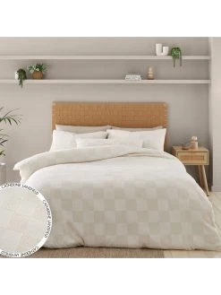 Catherine Lansfield Cosy Checkerboard Boucle Duvet Cover Set - Cream