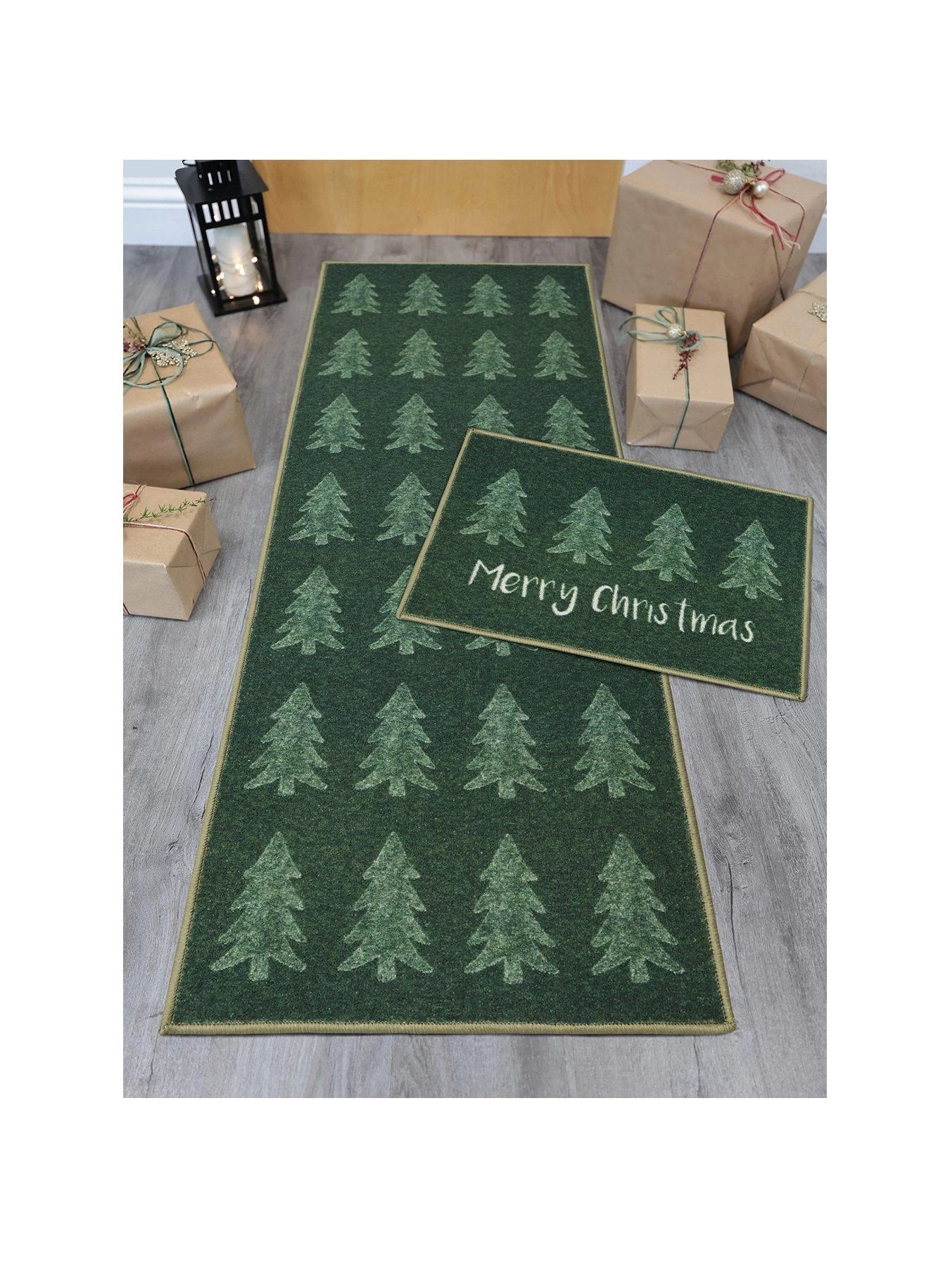 Pine Christmas Tree Runner And Doormat Set 3 Pine Christmas Tree Runner And Doormat Set