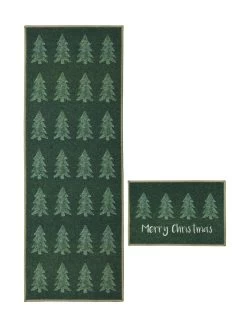 Pine Christmas Tree Runner And Doormat Set 7 Pine Christmas Tree Runner And Doormat Set -Home Comprehensive VMI73 SQ2 0000000047 GREEN RSr