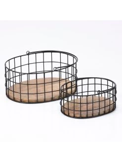 Esselle Aldwych Metal Wood Base With Handles Set Of 2 -Home Comprehensive VNGF9 SQ2 0000000004 BLACK SLd