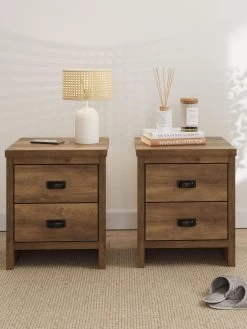 GFW Set Of 2 Boston Bedside Chests - Oak