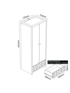 GFW Arianna 2 Door, 1 Drawer Wardrobe -Home Comprehensive VO4P2 SQ7 0000000005 GREY DGy