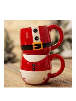 Very Home Set Of 2 Santa & Mrs Claus Stackable Mugs 11.5cm