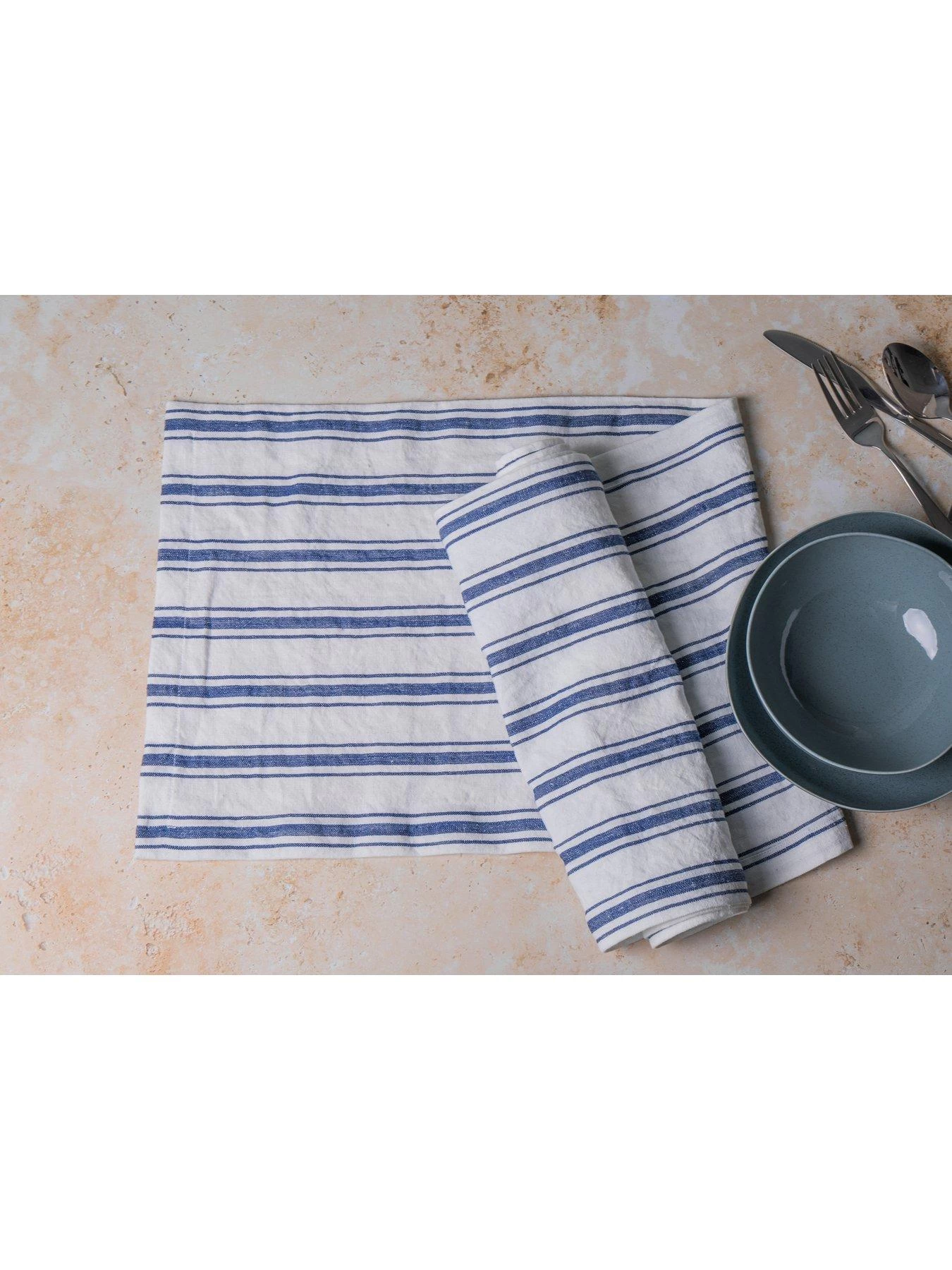 Mikasa Mk Cotton Linen Table Runner Navy Stripe 4 Mikasa Mk Cotton Linen Table Runner Navy Stripe - Image 2